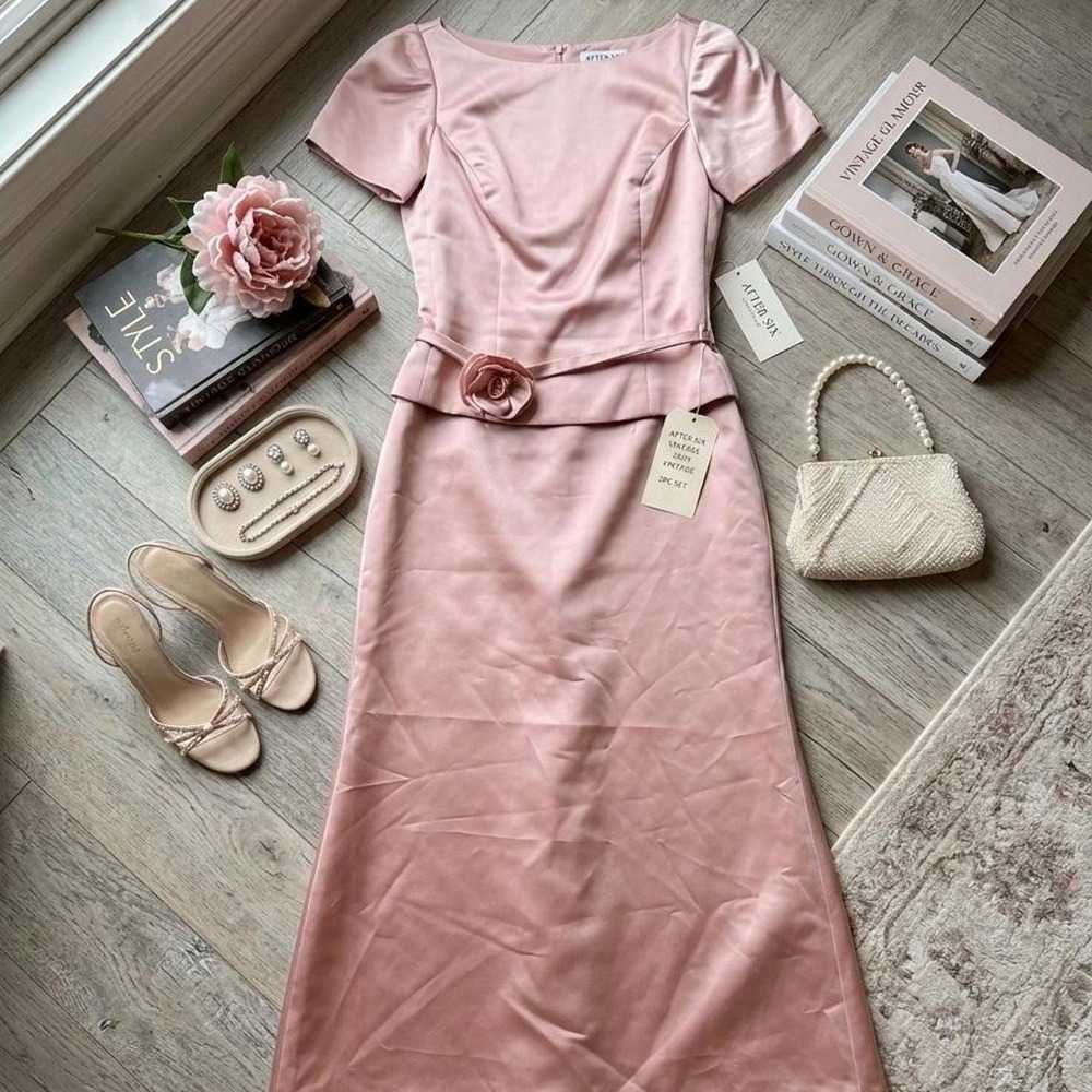 After Six 2pc Satin Formal Gown Set - Dusty Rose - Y2K Vintage - Modern Size 6/8
